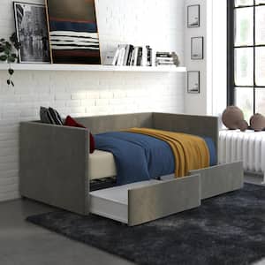 Mya Upholstered Gray Velvet Twin Size Daybed with Storage