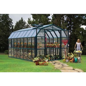 Prestige 8 ft. 8 in. x 16 ft. 10 in. Green/Clear Barn Style DIY Greenhouse Kit with Professional Accessory Package