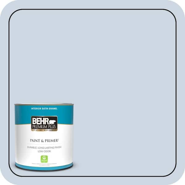 BEHR PREMIUM PLUS 1 qt. #ICC-35 Blue Reflection Satin Enamel Low Odor Interior Paint & Primer