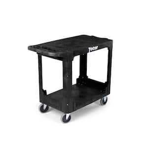 550 lbs. Capacity 38 in. x 18.8 in. x 32.3 in. Black Plastic 2-Tier 4-Wheeled Flat Top Straight Handle Utility Cart