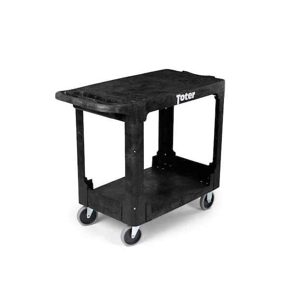 Toter 550 lbs. Capacity 38 in. x 18.8 in. x 32.3 in. Black Plastic 2-Tier 4-Wheeled Flat Top Straight Handle Utility Cart