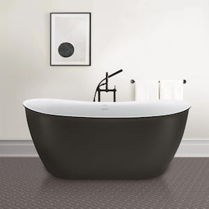 Minimalist 59 in. Acrylic Single Slipper Freestanding Flatbottom Bathtub Not Whirlpool Soaking SPA Tub in Gray