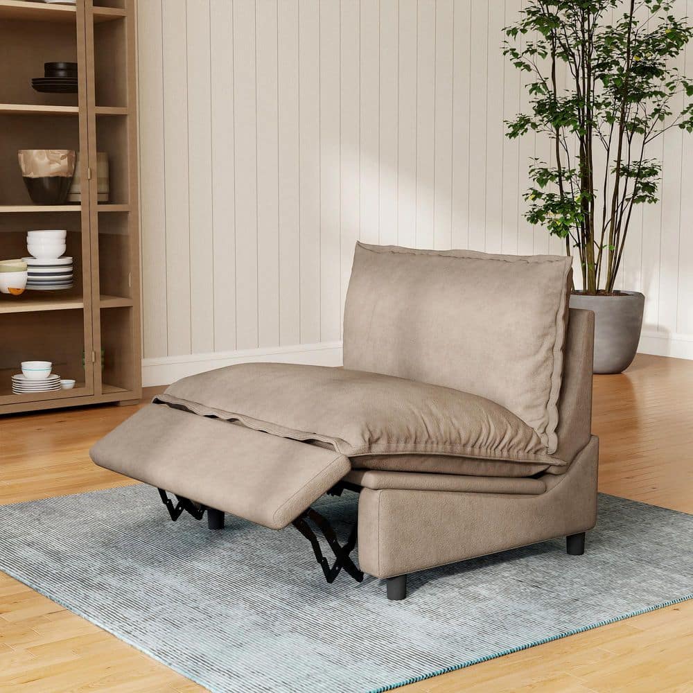 (Middle Module Power Recliner) 37.4 in. Armless 1-Piece Linen Rectangle Modular Sectional Sofa in Khaki price history on PriceWatchPro