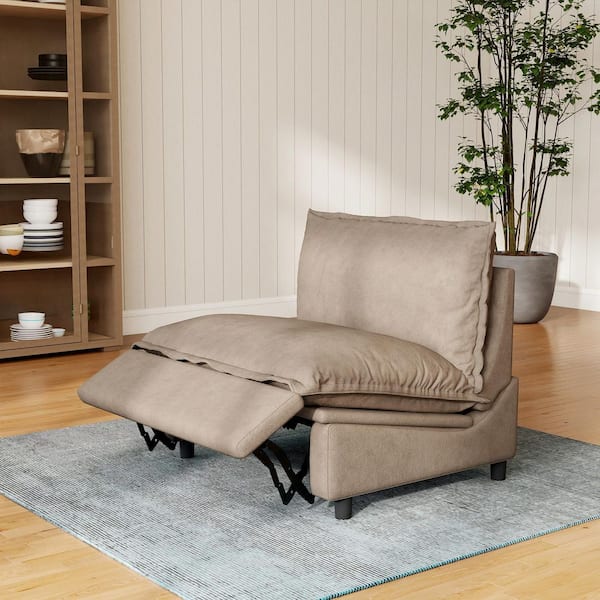 (Middle Module Power Recliner) 37.4 in. Armless 1-Piece Linen Rectangle Modular Sectional Sofa in Khaki