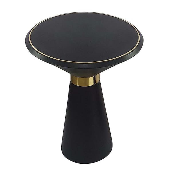 Seasonal Abode Inc Cristofer 18 in. Black 22 in. Circle Wood End table with 20% Brass