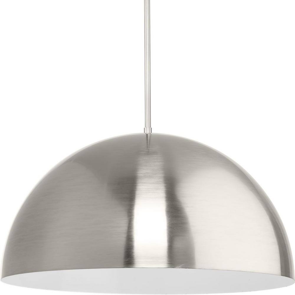 Elegant Brushed Nickel Pendant with White Dome Shade, 23.62"