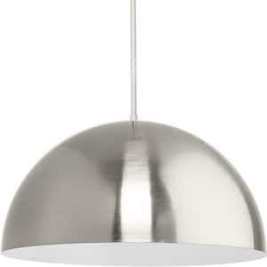 Perimeter Collection 23.62 in. 1-Light Brushed Nickel Mid-Century Modern Pendant with metal Shade