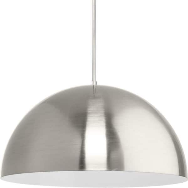 Progress Lighting Perimeter Collection 23.62 in. 1-Light Brushed Nickel Mid-Century Modern Pendant with metal Shade