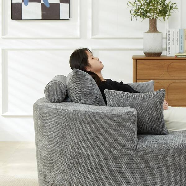 55 in. W Gray Swivel Arm Chair and 360° Swivel Sofa With 3-Pillows