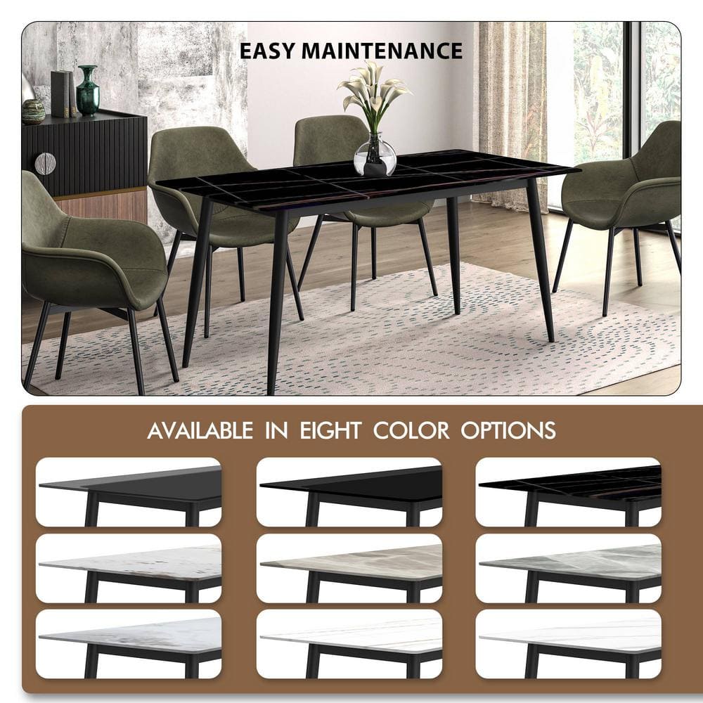 Zayle 55" Black and Gold Glass Dining Table with Steel Base