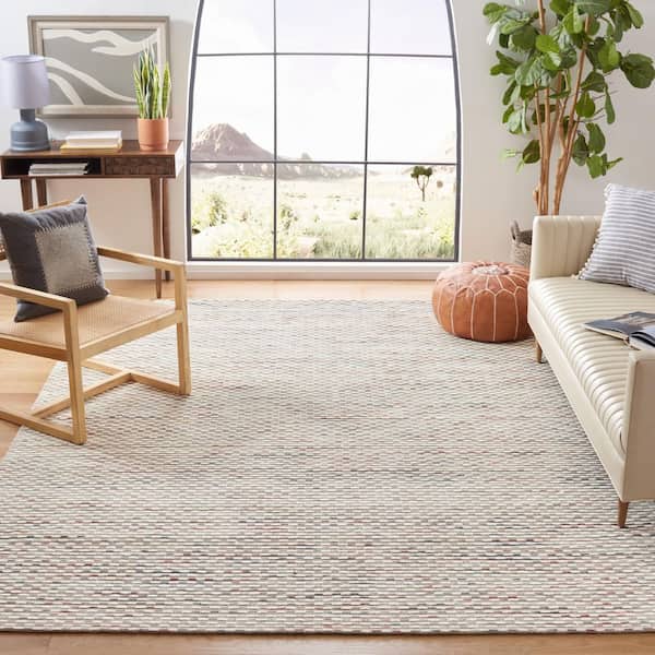 Marbella Beige Rust 8 ft. X 10 ft. Striped Solid Color Area Rug