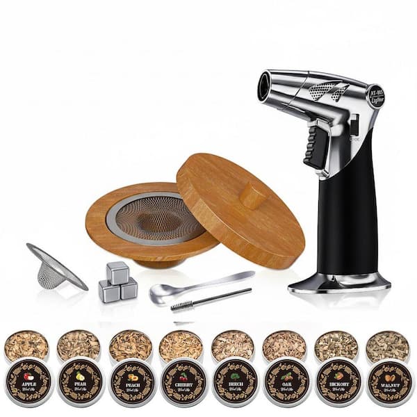 Kit Old Fashioned Whiskey Smoker Natural Wood Cocktail Smoker Infuser Bar Kitchen Food Drink Smoker (No Butane)