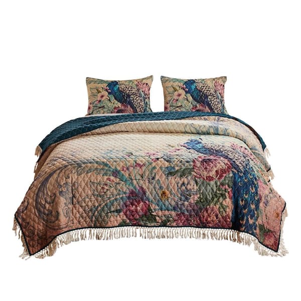 Benjara 3-Piece Multi-Colored Solid Queen Size Microfiber Quilt Set