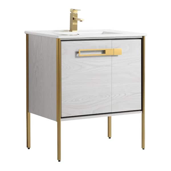 FINE FIXTURES Oakville 30 in. W x 18.32 in. D x 33.5 in. H Bath Vanity in Mild Grey Oak with White Ceramic Top