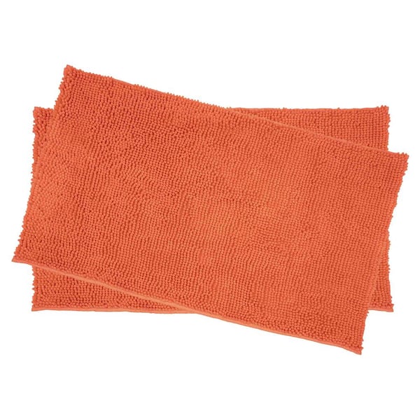 Resort Collection Plush Shag Chenille Coral 17 in. x 24 in. 2-Piece Bath Mat Set