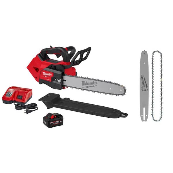 M18 FUEL 14 in. Battery Top Handle Chainsaw Kit w/ 8.0 Ah Battery & Rapid Charger, 14 in. Chainsaw Bar & Chain Combo