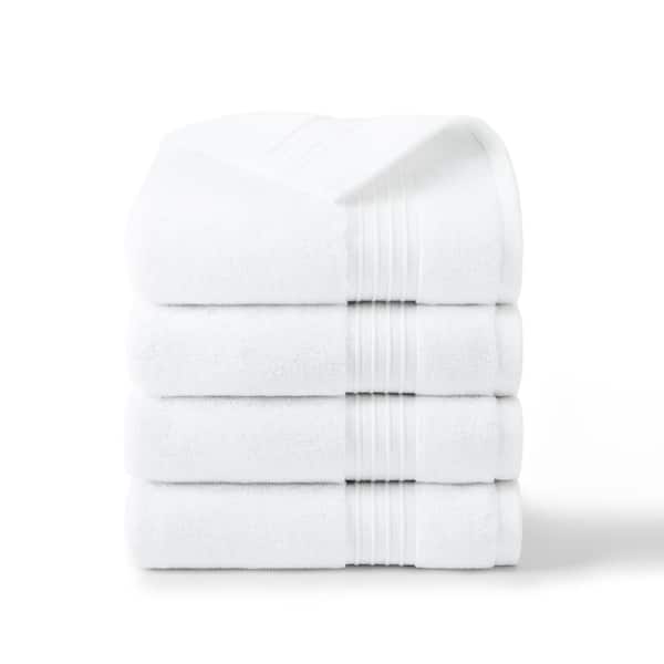 Solid Dobby Border Cotton 20 in. x 30 in. White Hand Towel Set 4-Pack