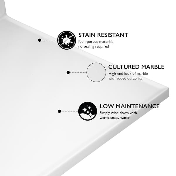 61 in. W Cultured Marble Vanity Top in Solid White with 4 in. Center Set Solid White Single Basin 61 in. W Cultured Marble Vanity Top in Solid White with 4 in. Center Set Solid White Single Basin