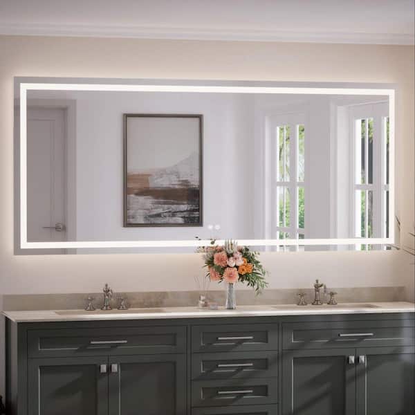84 in. W x 36 in. H Rectangular Frameless LED Lighted Bathroom Vanity Mirror with Light with Backlit and Anti-Fog