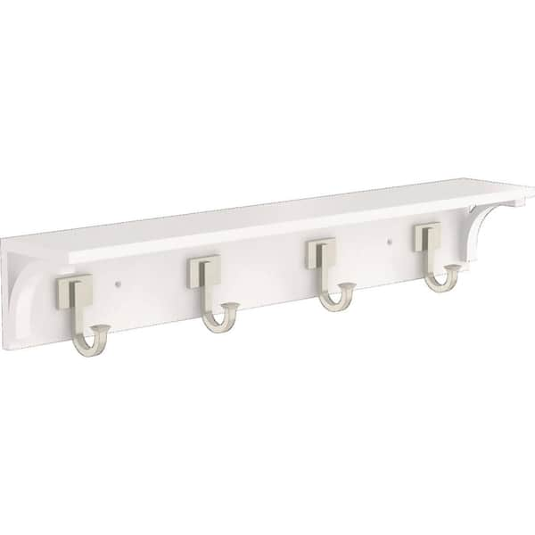 Franklin Brass Simple Square 27 in. White and Satin Nickel Single Prong Shelved Hook Rack