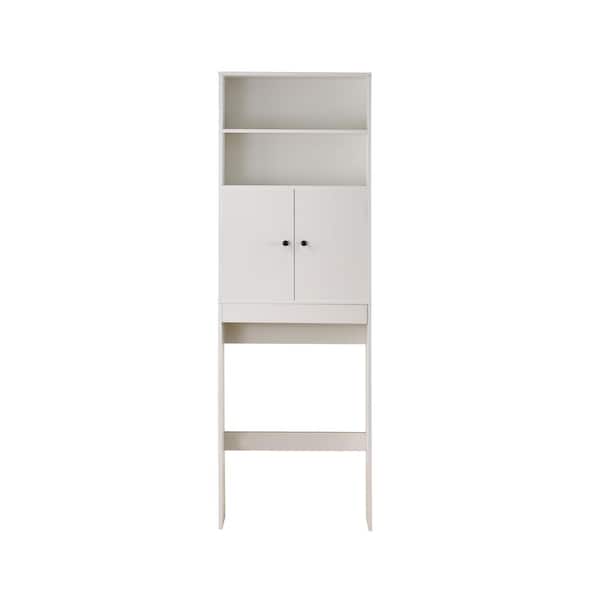 7.87 in. W x 24.80 in. D x 76.77 in. H White Farmhouse Over The Toilet Storage Cabinet with 2 Door and Ready to Assemble