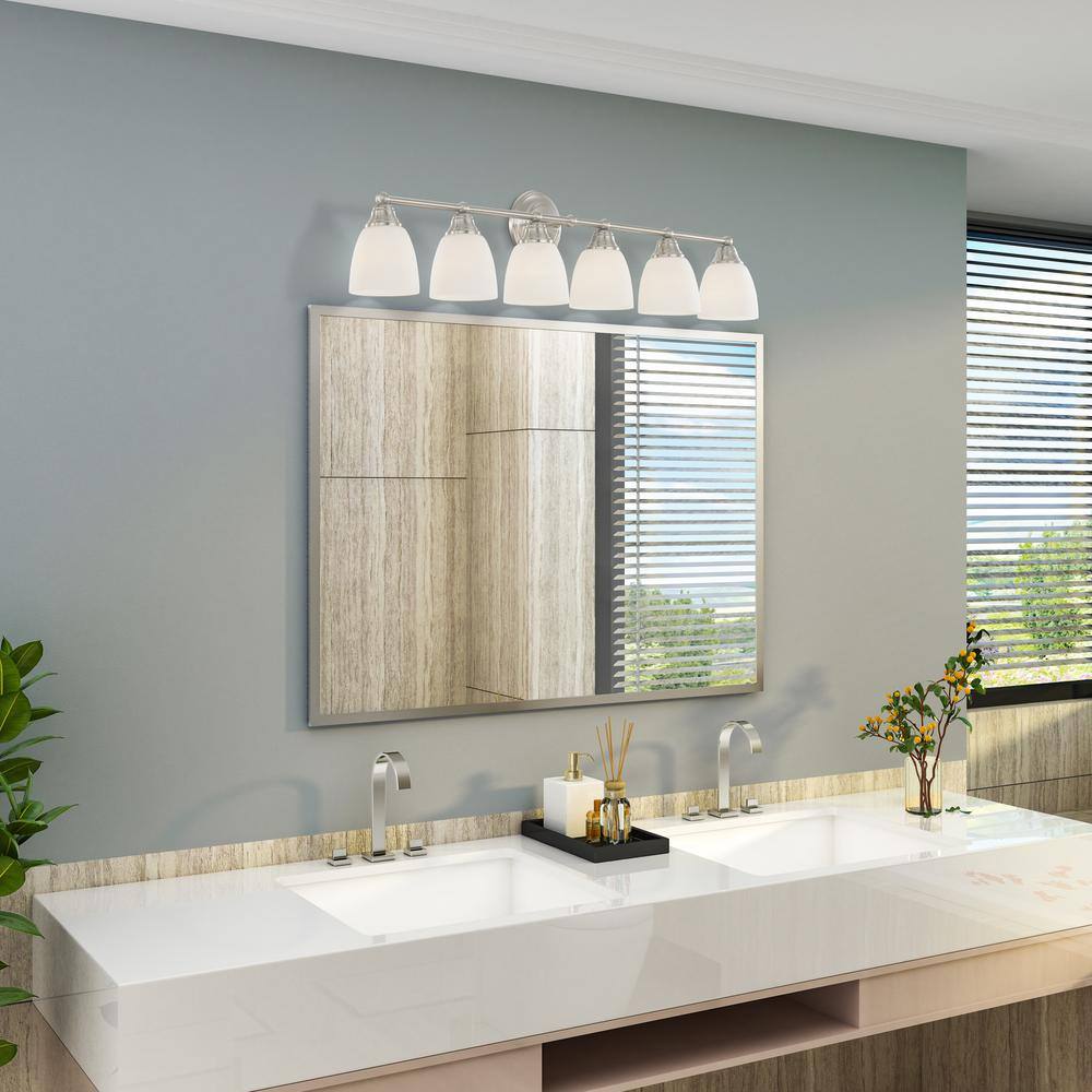 Somerville Brushed Nickel 6-Light Vanity with Satin Opal Glass