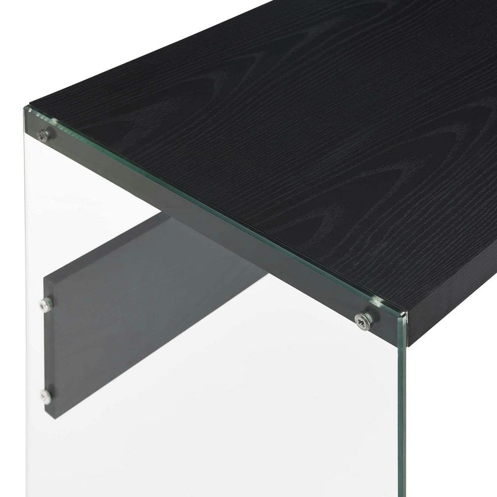 SoHo Modern Black Wood Console Desk with Tempered Glass Sides