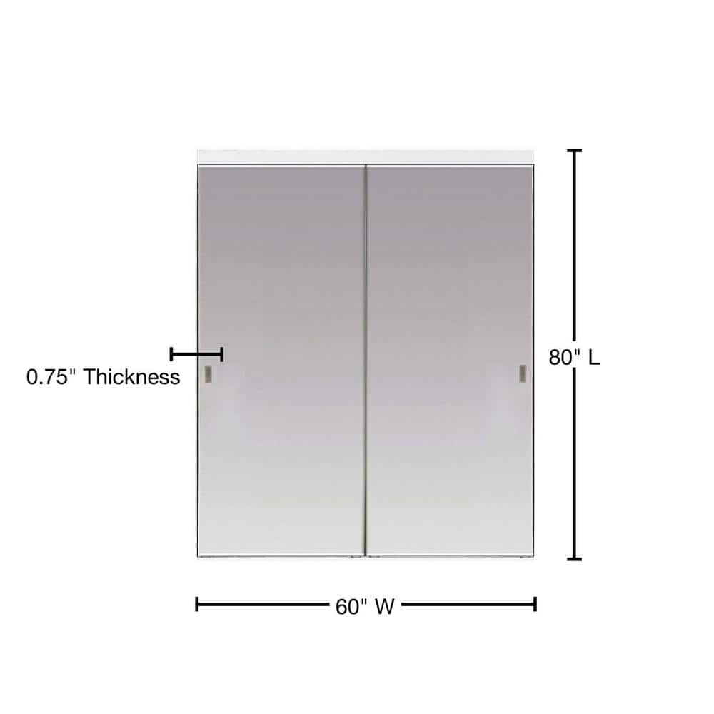 White Prefinished Mirrored Glass Smooth Sliding Closet Door, 60x80 inches