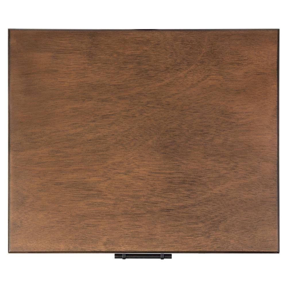 Peyton French Brown Wood Storage End Table with Herringbone Drawer