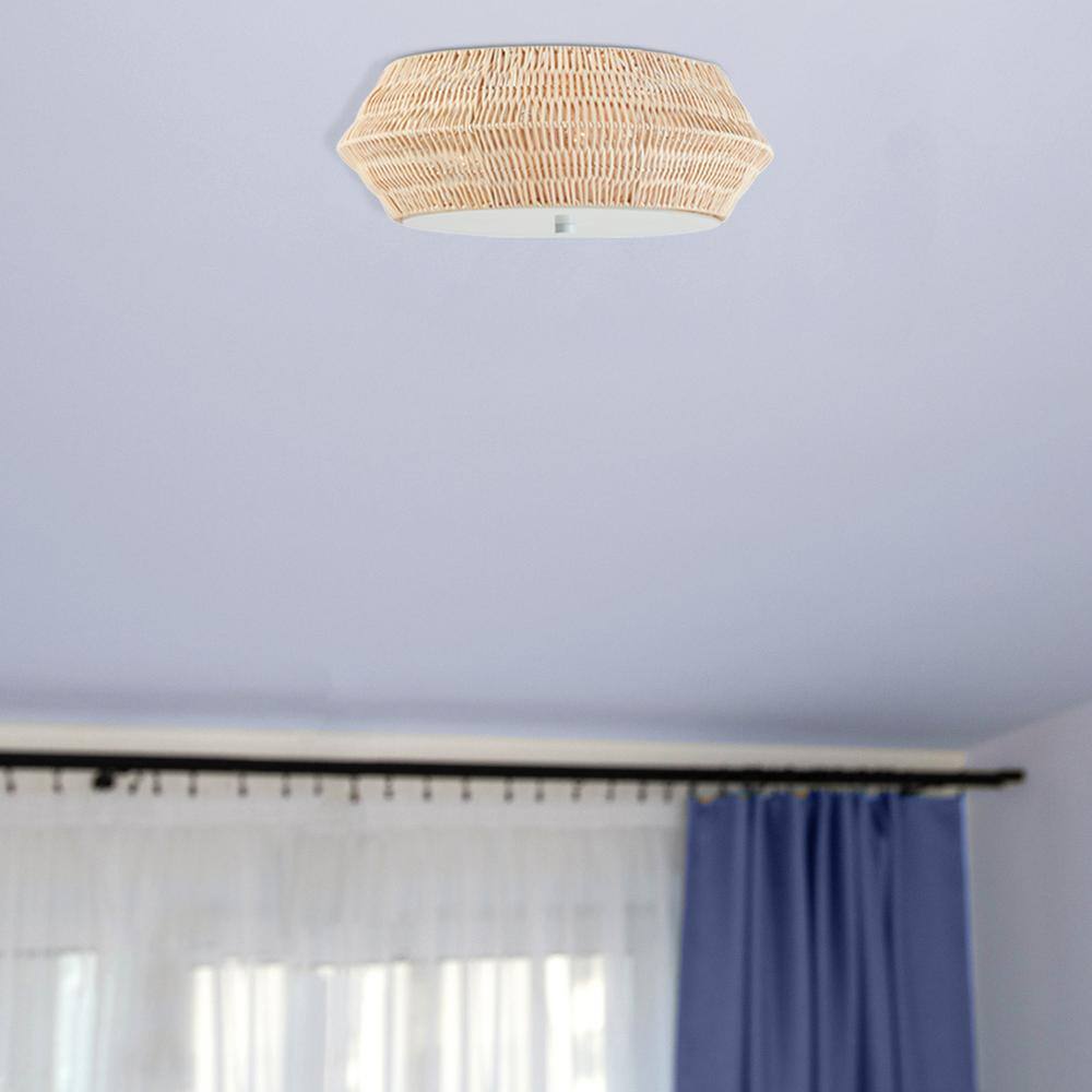 Mililani Natural Bamboo and Iron Drum Flush Mount Ceiling Light