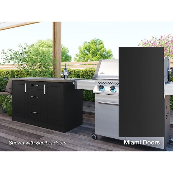 Miami Pitch Black 14-Piece 55.25 in. x 34.5 in. x 25.5 in. Outdoor Kitchen Cabinet Island Set