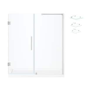 Tampa-Pro 60in. L x 34in. W x 75in. H Alcove Shower Kit w/Pivot Frameless Shower Door in Chrome w/Shelves and Shower Pan