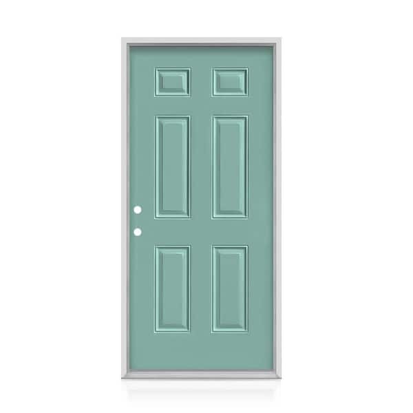 36 in. x 80 in. 6-Panel Right-Hand/Inswing Kiwi Green Exterior Steel Prehung Front Door No Brickmold