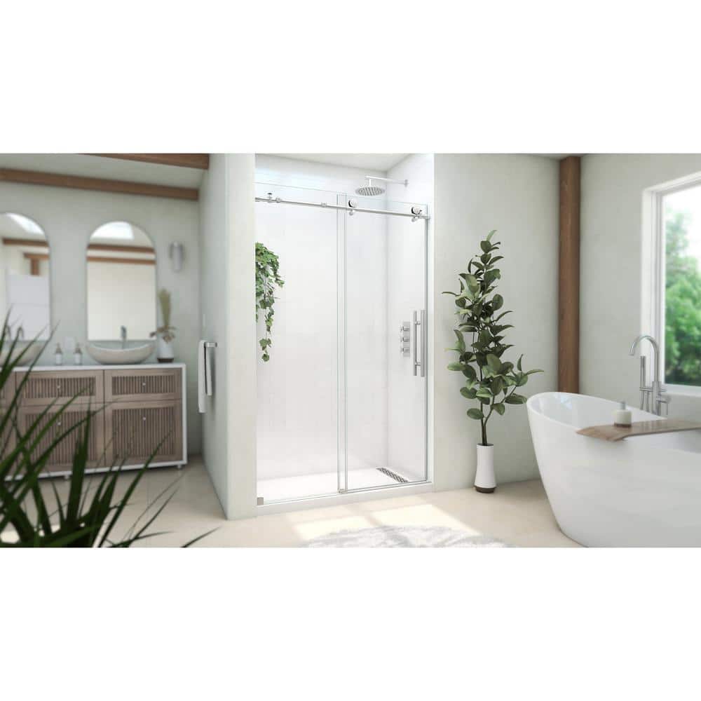 Polished Stainless Steel Frameless Sliding Shower Door, 48 x 76 inches