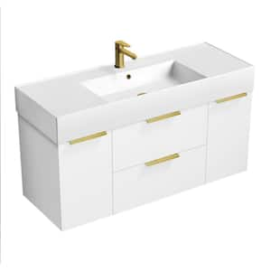 Derin 47.6 in. W x 18.1 in. D x 25.2 in. H Modern Bathroom Vanity in Glossy White With White Ceramic Top