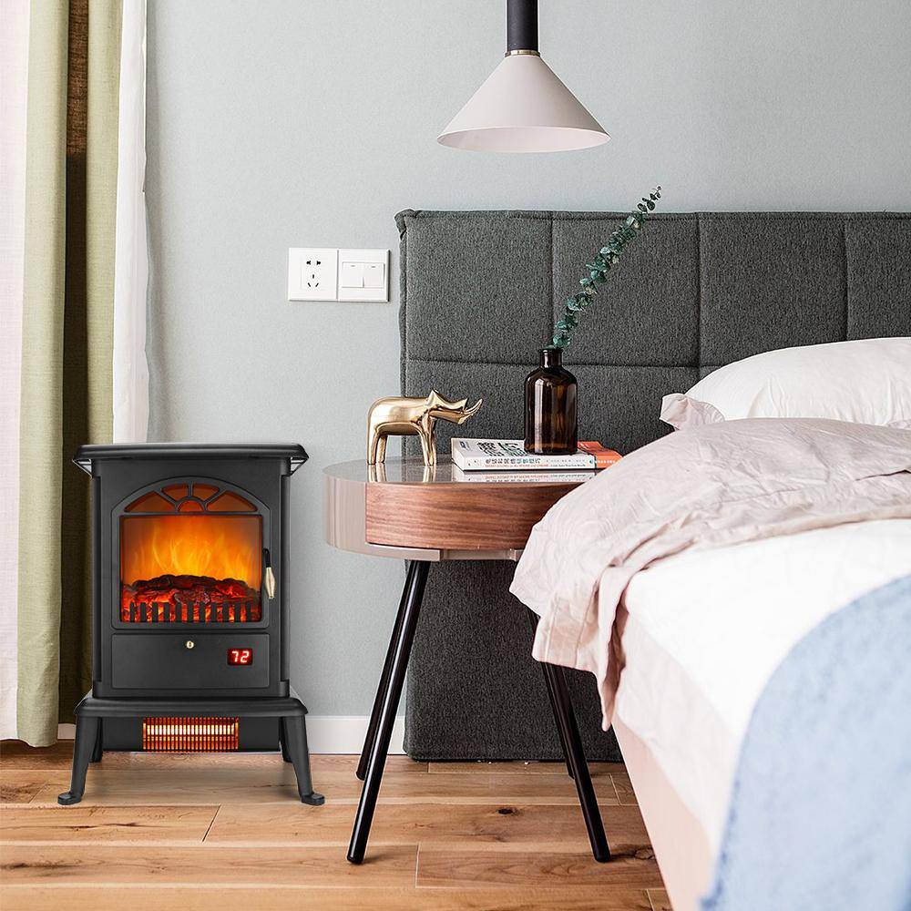 Compact Black Freestanding Infrared Electric Fireplace Stove