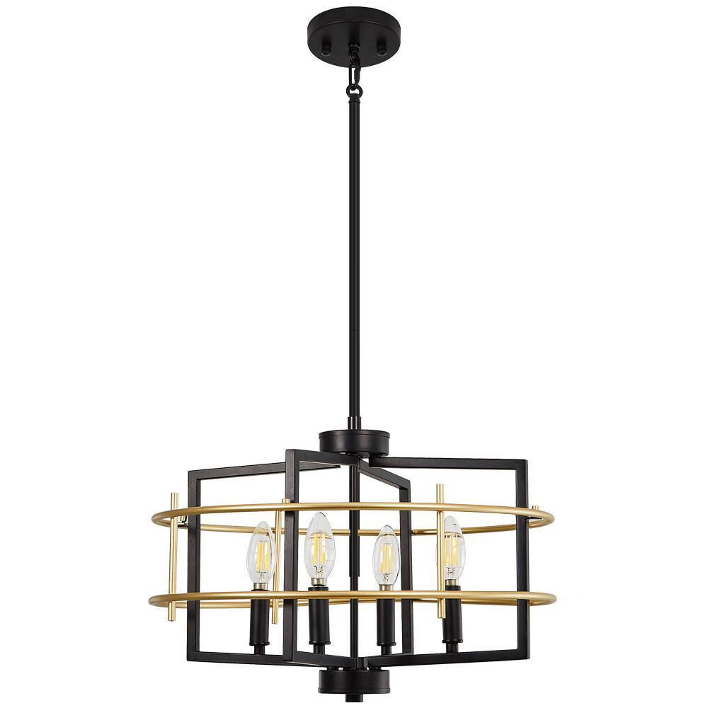 Deyidn 4-Light Black and Gold Chandelier with Cage Shade for Dining ...