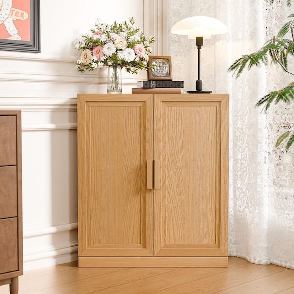 Natural Wooden 31 in. Storage Cabinet with Adjustable Shelves China Cabinet Display Cabinet