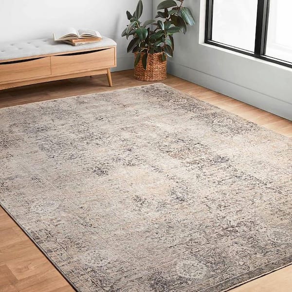 Eden Stone/Ivory 5 Ft. x 8 Ft. Plush Oriental Area Rug