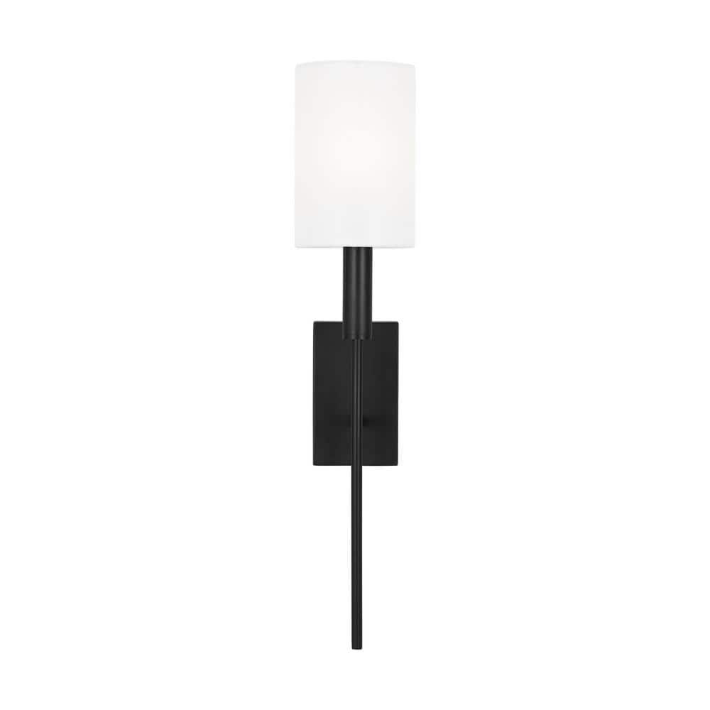 Black Steel Dimmable Wall Sconce with White Drum Shade