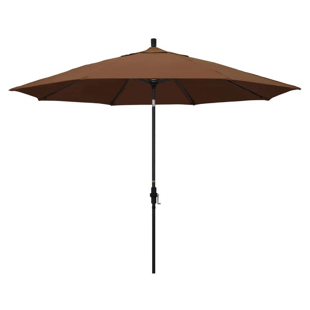 11 ft. Black Aluminum Market Patio Umbrella with Aluminum Ribs Collar Tilt Crank Lift in Teak Sunbrella price history on PriceWatchPro
