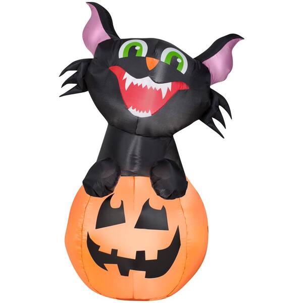 Gemmy 3 5 Ft H Pumpkin Cat Sm Halloween Inflatable G 58807 The Home Depot