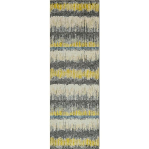 Cayetana Gold 2 ft. x 8 ft. Transitional Watercolor Machine Washable Runner Rug