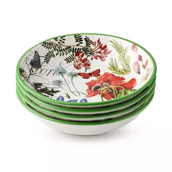 Certified International 32 fl. oz. Multi-Colored Ceramic Greenhouse Soup Bowls (Set of 4)