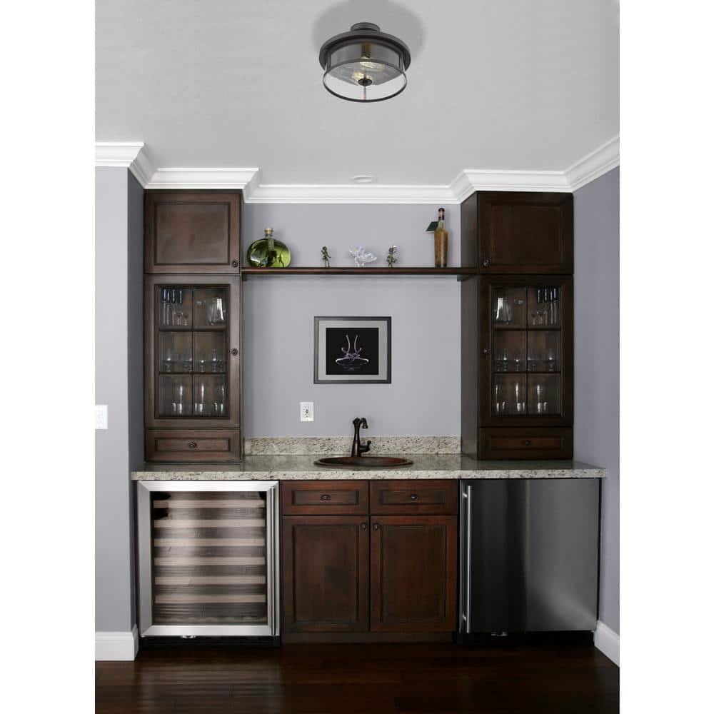 Bronze and Glass 2-Light Semi-Flush Mount Ceiling Fixture
