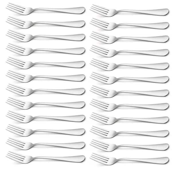 8 in. Disposable Utensils Food Grade Stainless Steel Dinner Forks for Home Kitchen Party Restaurant, Silver (24-Pack)