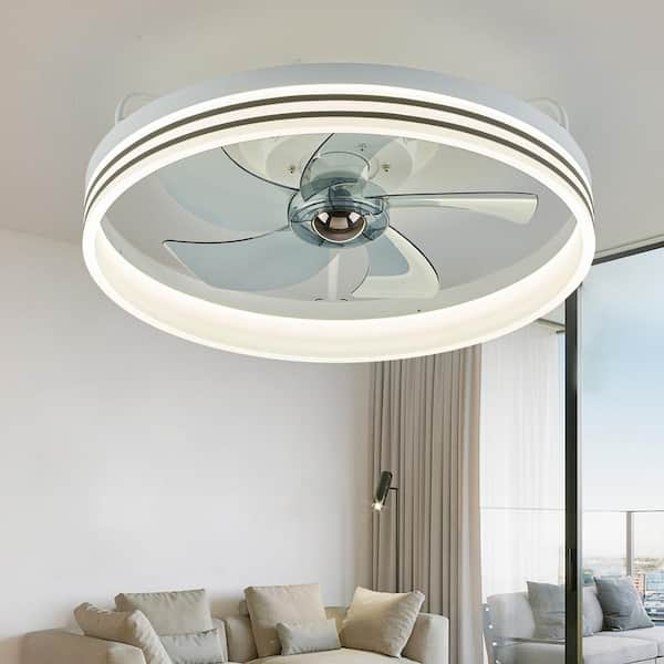 FANNEHONNE Lidia 19.68 in. Indoor LED White Modern Flush Mount Ceiling Fan with Light, Ceiling Fan for Small Room Bedroom