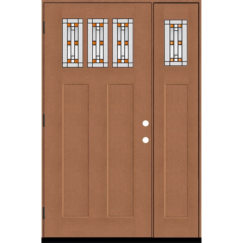 Regency 53 in. x 80 in. 3Lite Amberton Deco Glass RHOS AutumnWh Stain Fir Grain Fiberglass Prehung Front Door w/14in.SL price history on PriceWatchPro