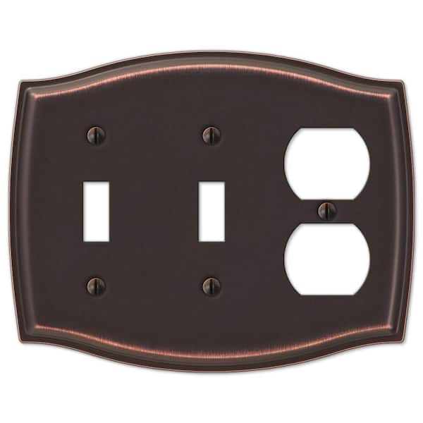 AMERELLE Vineyard 3 Gang 2-Toggle and 1-Duplex Steel Wall Plate - Aged Bronze