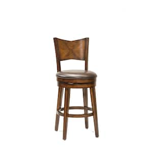 Jenkins 40 in. Rustic Oak High Back Wood 26.5 in. Counter Stool with Brown Vinyl Seat
